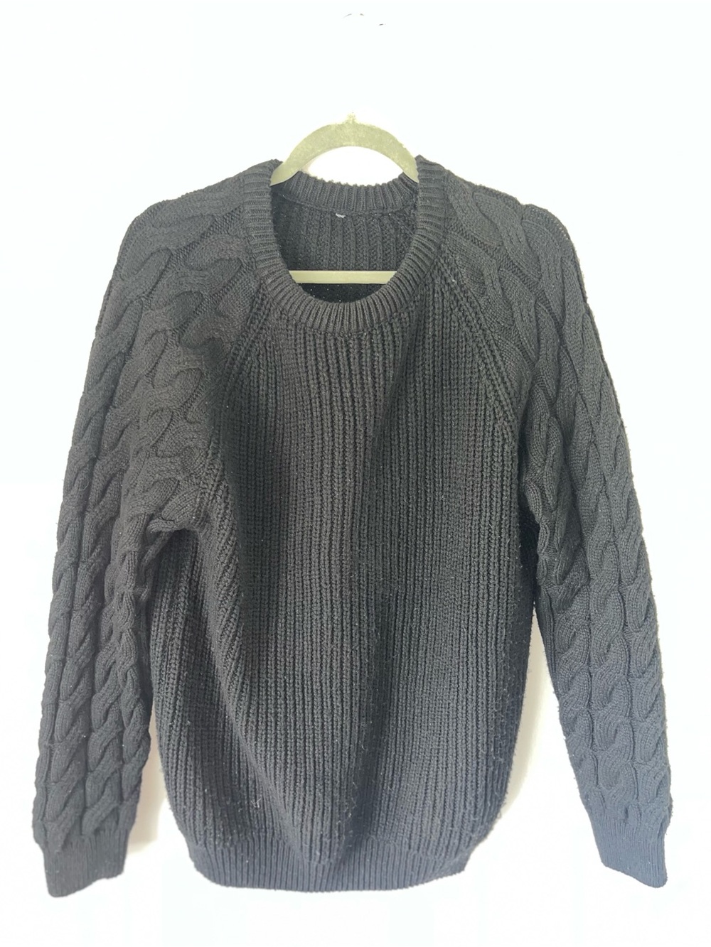 Black Cable/Honeycomb Knit Crewneck Sweater -Oversized